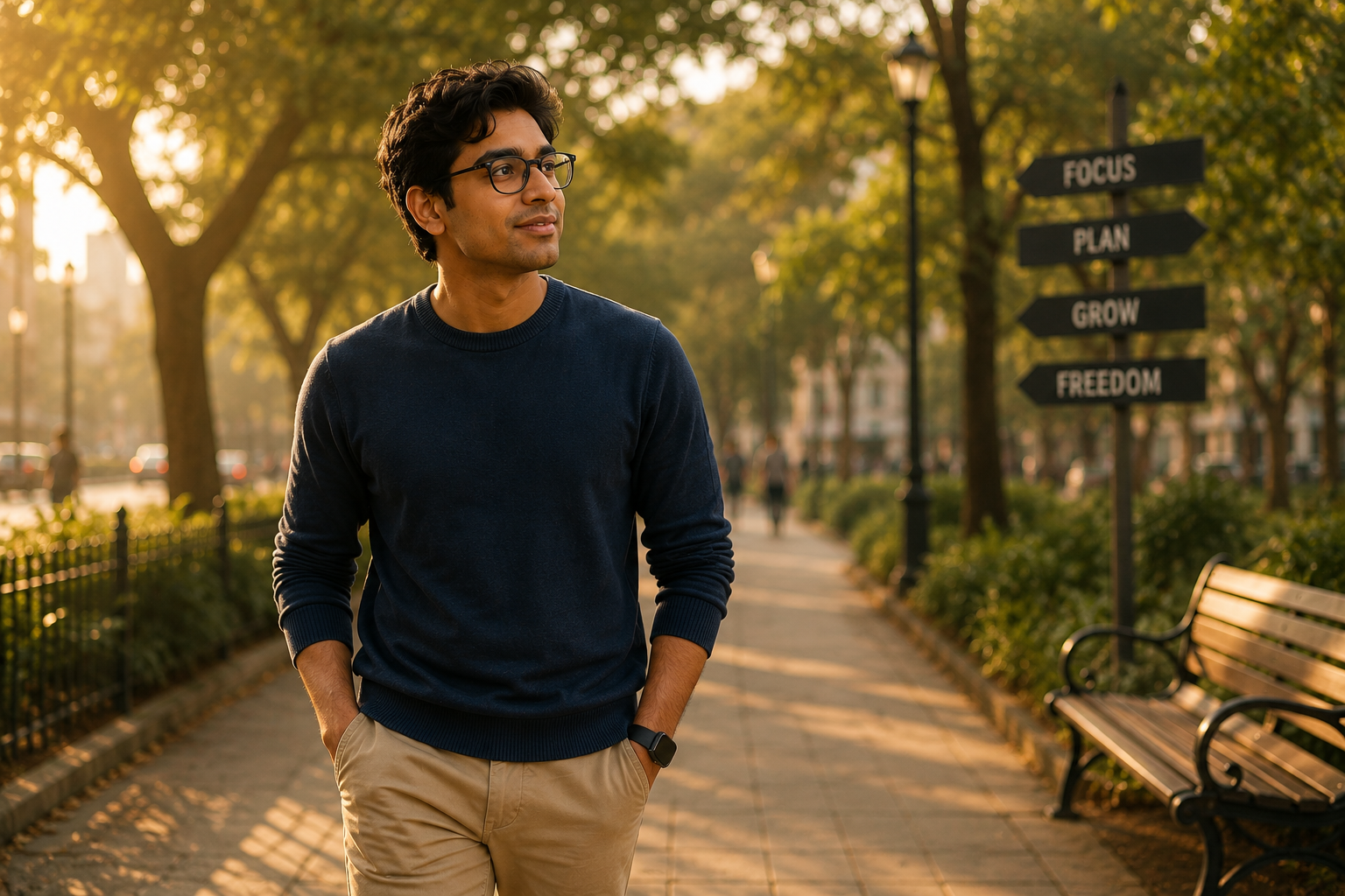 Rahul walking confidently outside
