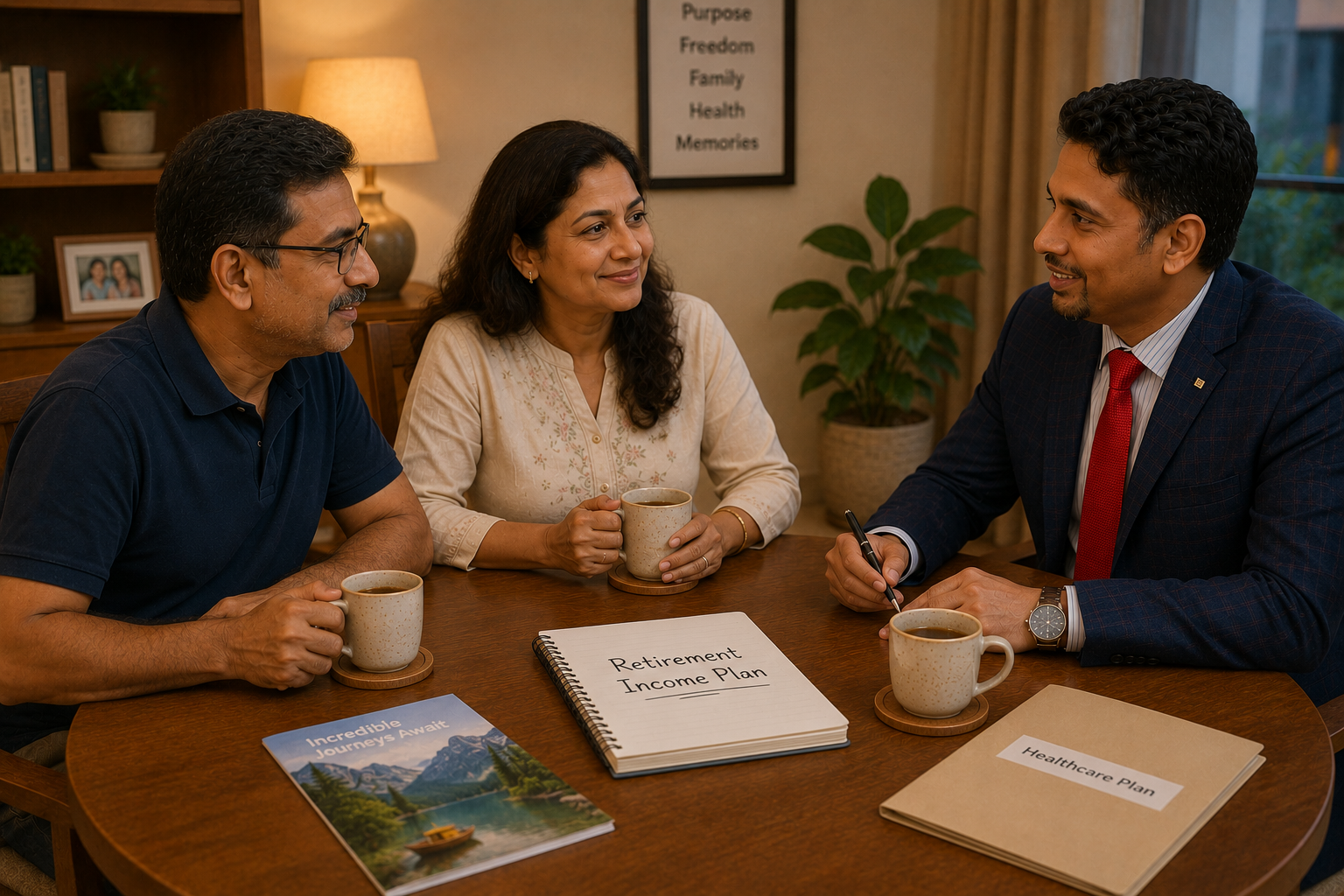 Sunil and Anjali sitting comfortably, discussing their aspirations with the planner